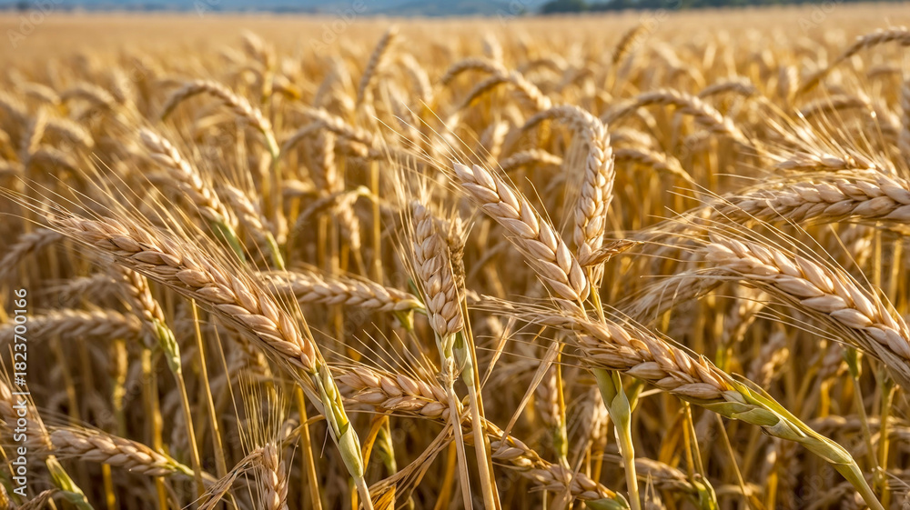 Fototapeta premium Close-up of golden wheat ears in a sunny field