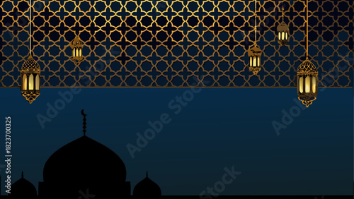 Hanging lanterns with mosque silhouette design