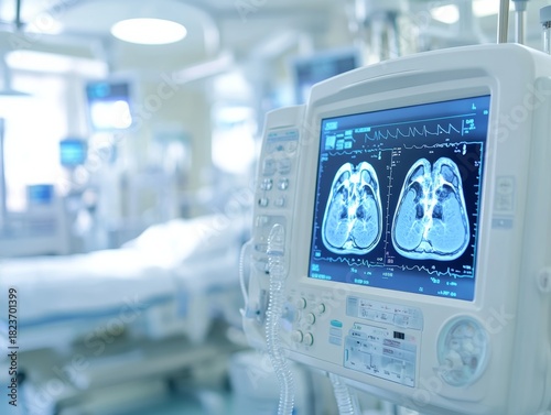 Wallpaper Mural Selective focus. Screen displaying a 3D image of a patient’s organs in medical study.  Torontodigital.ca