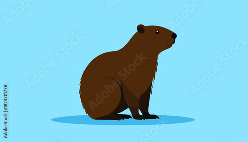 Cute cartoon vector illustration of a brown bear in the snowy forest, a happy wild mammal design