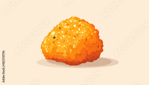 A single fried golden brown crispy food item, possibly a tater tot or chicken nugget, on a plain background.