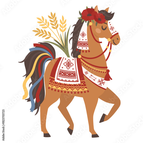 Ukrainian folk style Christmas horse for 2026 lunar year