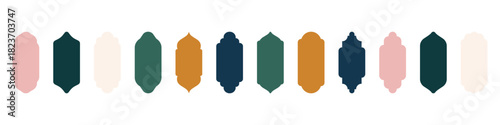 Oriental Arab Arch Islam Door Shapes Set In classic colors Ramadan Windows Frames Vector Elements Minimal Boho Style for Labels, Logo, Banner Templates Domes of mosque of Ramadan Kareem, Eid Mubarak. 