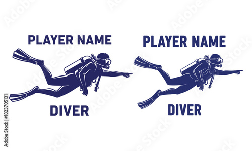 Scuba diver pointing forward underwater with gear illustration