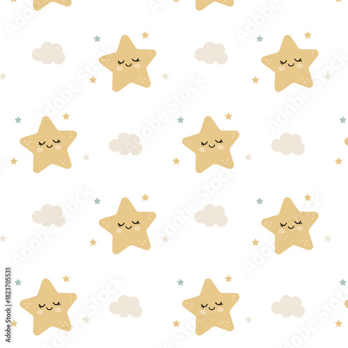 A cute pattern for a child's bedroom or textiles with little stars and clouds