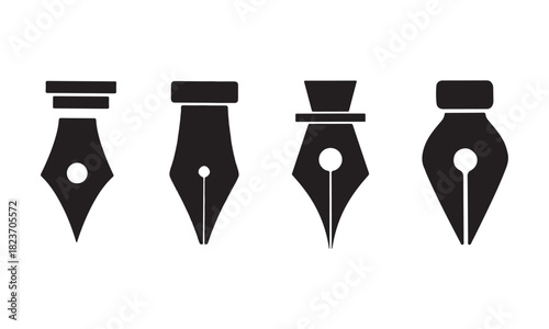 Set of four black silhouette icons of fountain pen nibs
