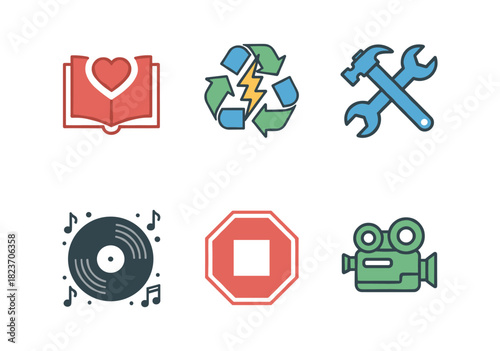 Hobby and lifestyle icon set illustrating concepts