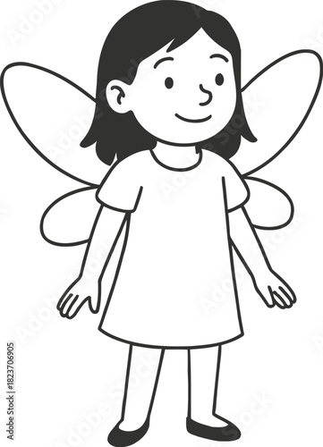 Enchanting illustration of a young girl adorned with delicate magical fairy wings