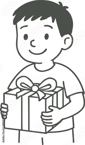 Joyful child with a brightly wrapped gift box and a happy expression