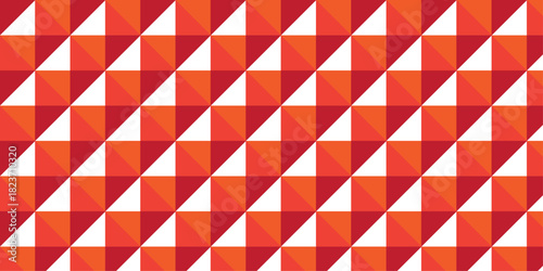 Seamless orange and red geometric cube creative concept triangle overlapping overlap square technology texture. geometric digital cubes fabric and wallpaper grid block texture background.	