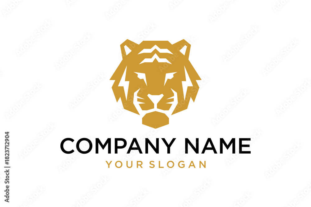 Fototapeta premium Geometric Tiger Head Logo with Lightning Bolt Design for Company Branding