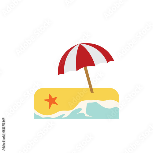 beach umbrella parasol summer holiday sea ocean vacation emoji symbol sign icon vector illustration isolated flat