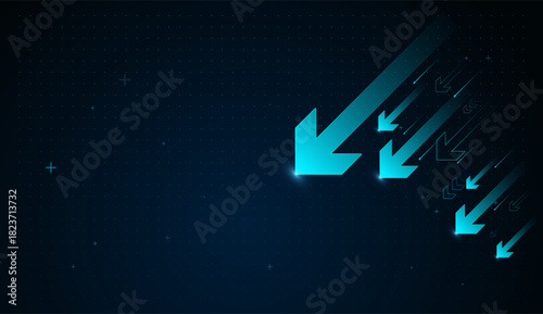 Glowing upward arrows emerge from a digital matrix, showcasing innovation, scalability, and future growth. Suitable for tech startups, AI topics, and high-performance visuals