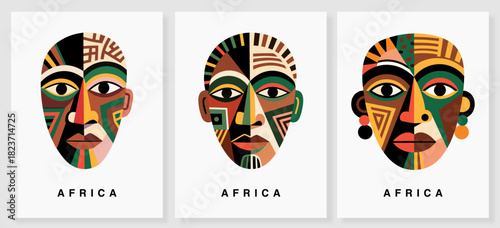 Set of African posters in cubism style