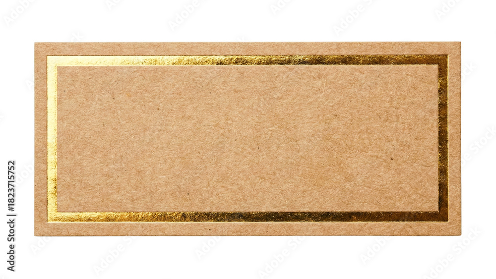 Fototapeta premium Rectangular kraft paper label with metallic gold border 