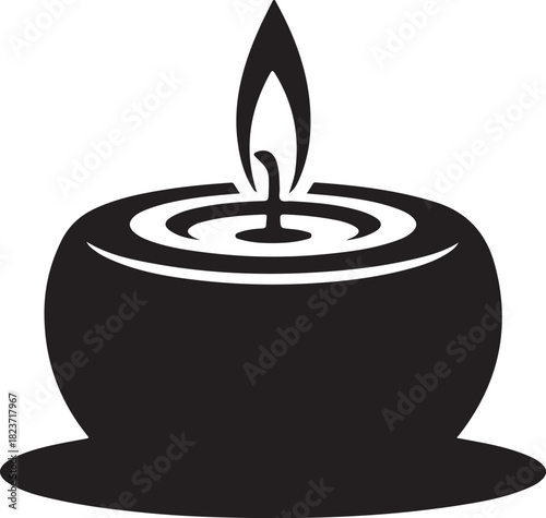 Simple black silhouette of a lit candle with a flame