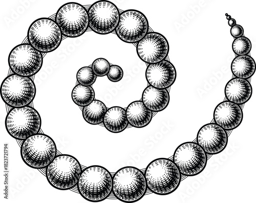 Black and white spiral of pearls with detailed shading necklace jewelry