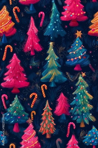 Vibrant Whimsical Christmas Tree Seamless Pattern
