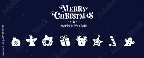 Cute Christmas ions on a red background. Christmas background, banner ,or card