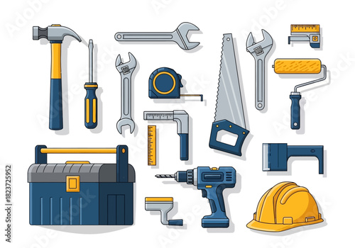 Collection of Cartoon Style Handyman Tools.