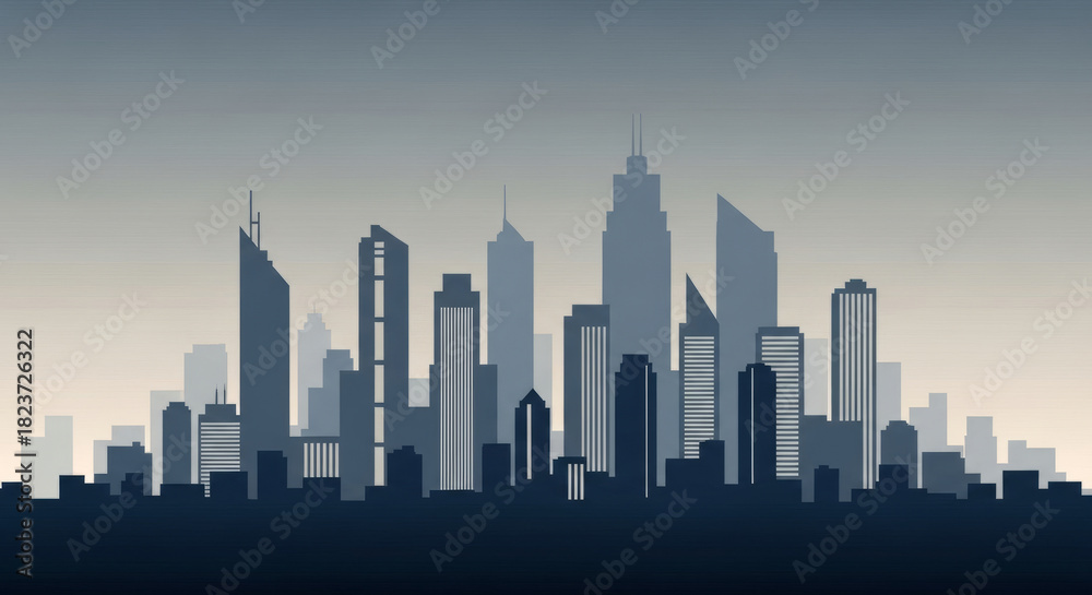 Fototapeta premium Silhouette of modern city skyline with tall buildings
