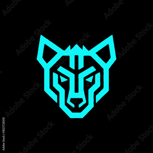 A stylized, geometric wolf head logo in bright cyan on a black background.