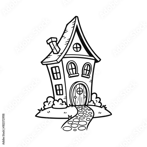 Cartoon house with bright details and a playful cozy look in a simple cheerful style. Cartoon house, cute house, cozy cottage, funny house, children's illustration
