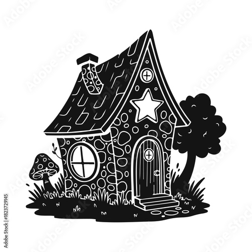 Cartoon house with bright details and a playful cozy look in a simple cheerful style. Cartoon house, cute house, cozy cottage, funny house, children's illustration