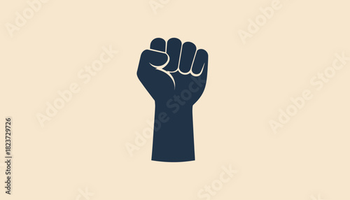 Raised fist symbol of solidarity and resistance on beige background.