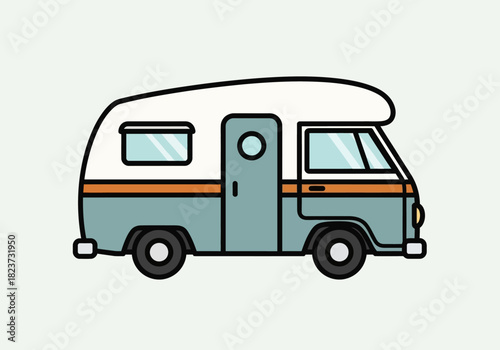 Cartoon Camper Van with Blue and White Design.
