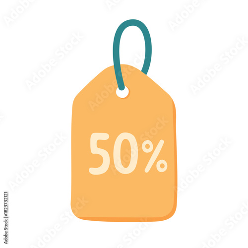 Simple discount tag with fifty percent sign in warm flat style for sales and promotions.