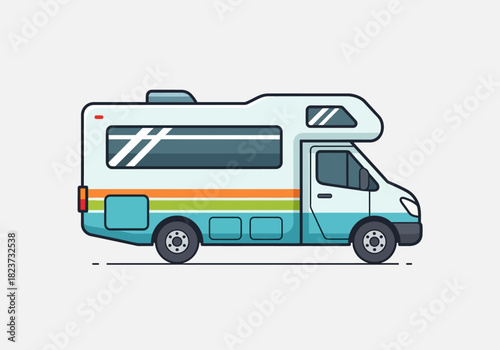 Cartoon RV with Blue and Orange Stripes.