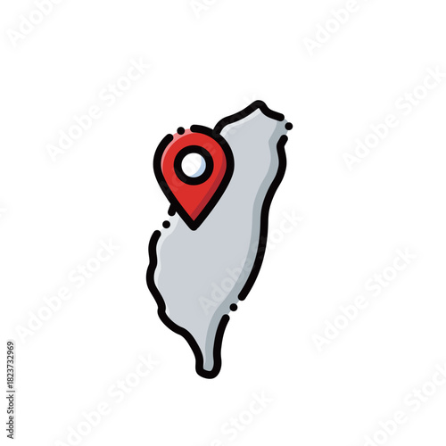 A cute Taiwan map with red location pin. Perfect for travel or Taiwan pride designs. Editable & scalable.