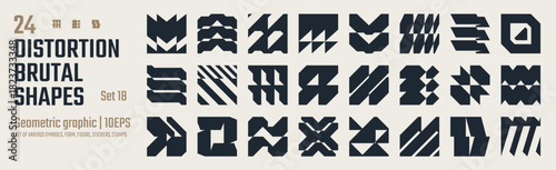 Brutalist vector shapes, Postmodern abstract geometric graphic bold Y2K elements, trendy cyber design symbols in futuristic aesthetics, set of Sci Fi modern logotype, retro futuristic forms, kit 18