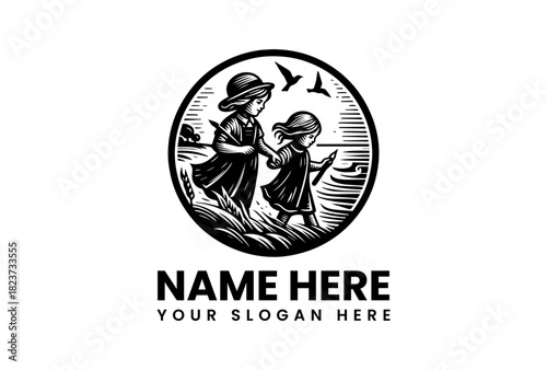 Children Walking by the Shore A Vector Logo Illustration for Creative Branding, 12