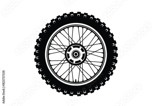 Black and white icon of a dirt bike wheel