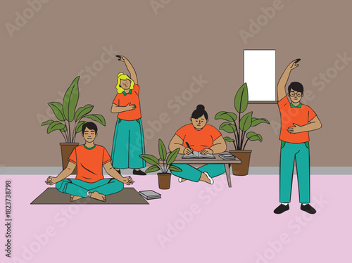 Group of People Practicing Mindfulness on Transparent Background