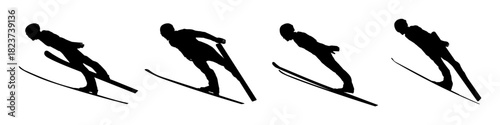 Set of ski jumpers silhouettes - vector illustration