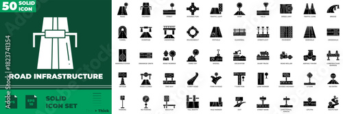 Road Infrastructure Solid Editable Icons set