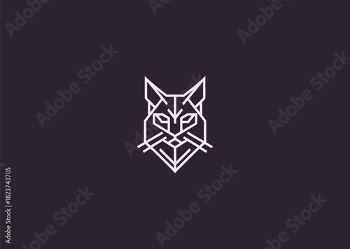 A geometric lynx logo crafted with crisp angular segments highlighting its ears and fierce gaze, symbolizing stealth, awareness, and wilderness in a modern vector illustration concept