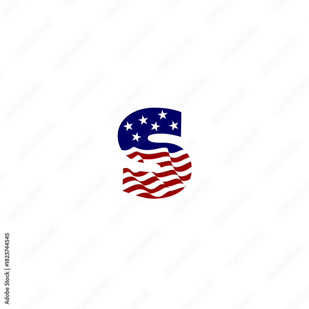 Obraz premium A bold American flag forming a unique letter monogram logo. Ideal for patriotic brands, US events, government-related projects, sports teams, and strong national identity designs.