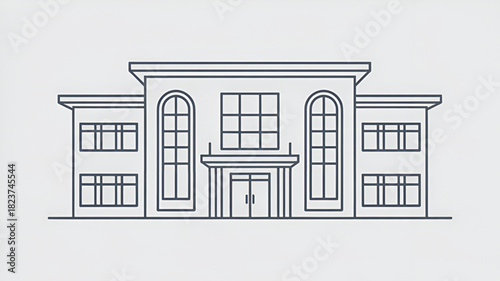 Modern building line art illustration simple vector design of a facade isolated on white background