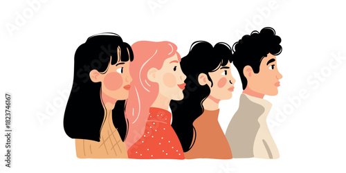 side view portrait of young adults together