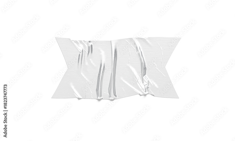 Naklejka premium Blank white rectangle cut adhesive crumpled tape mockup, png, transparent background, 3d rendering. Empty wrinkly glue piece for industrial tool mock up, cut out.
