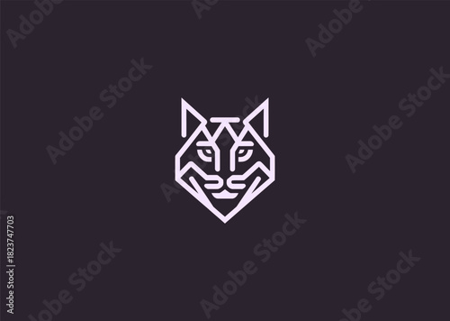 A geometric lynx logo crafted with crisp angular segments highlighting its ears and fierce gaze, symbolizing stealth, awareness, and wilderness in a modern vector illustration concept