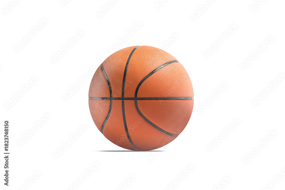 Fototapeta premium Blank rubber basketball ball mockup, transparent background, png, 3d rendering. Empty playing textured sphere for competitive mock up, isolated. Clear orange ruber bal for basket, cut out.
