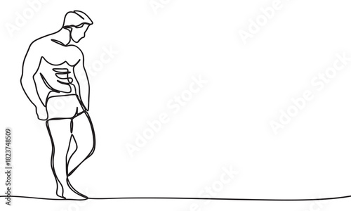 Continuous Line Drawing of a Muscular Man