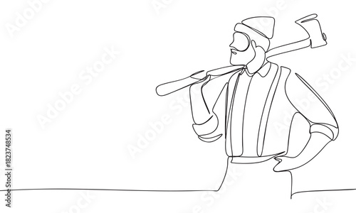 Lumberjack with Axe Continuous Line Art