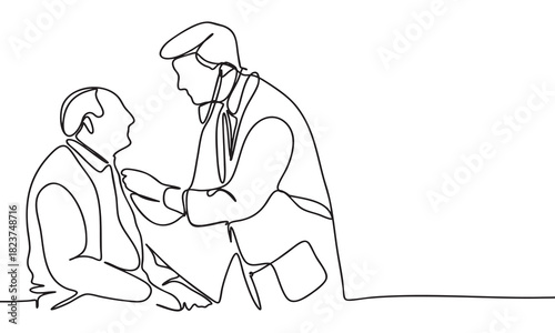 Doctor Examining Patient with Stethoscope - Continuous Line Art