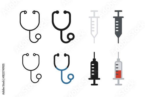 Minimalistic Medical Icons. Linear minimalistic stethoscope icon: stethoscope outline with tube, uniform line thickness, no fill,